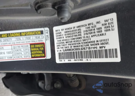 2013 Honda Cr-V Lx из США, поврежденный, VIN 5J6RM3H39DL026719